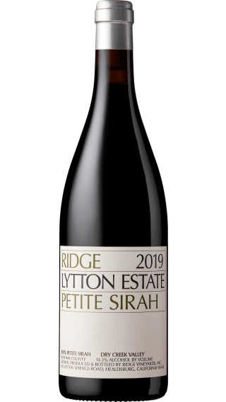 Bottle of Ridge Lytton Estate Petite Sirah 2019 wine 750 ml